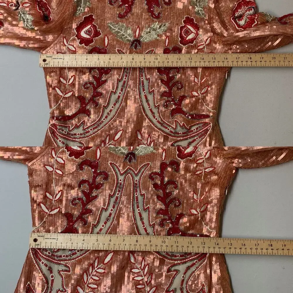 Needle & Thread Tapestry Motif Mini Dress US 6 Rose Gold Sequin Cocktail - Picture 9 of 16